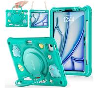 TECHGEAR BubblyToons Custodia per bambini per Apple iPad Air 11" 2024 (M2), Air 11" 4a e 5a, iPad Pro 11" (2018-2022), custodia morbida e robusta con supporto e impugnatura ad anello, dinosauro