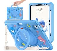 TECHGEAR BubblyToons - Custodia per bambini per Apple iPad Air 11" (M3 2025/M2 2024), Air 11", 4a e 5a, iPad Pro 11" (2018-2022), custodia morbida e robusta con supporto per mano ad anello, delfino