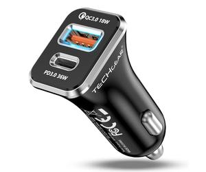 TECHGEAR Caricabatteria da auto USB C da 54 W 12 V/24 V [PD 36 W + QC3.0 18 W] doppia porta ricarica rapida accendisigari adattatore USB per iPad, tablet, iPhone 17/16/15/14, Galaxy S26/S25, Pixel