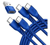 TECHGEAR Cavo caricabatterie da USB C a USB C 60 W (1 M+1 M+adattatore) Cavo intrecciato FORTE da tipo C a C Cavo dati a ricarica rapida compatibile con iPhone 15, iPad Pro 2022, iPad 10th 2022, MacB