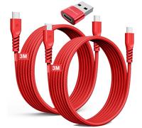 TECHGEAR Cavo caricabatterie lungo da USB C a USB C 60 W (3 M+3 M+adattatore) Cavo intrecciato FORTE da tipo C a C Cavo dati di ricarica rapida compatibile con iPhone 15, iPad Pro 2022, iPad Air 4/5,