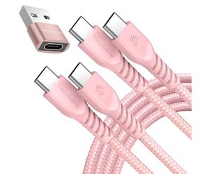 TECHGEAR Cavo di ricarica da USB C a USB C da 60 W (1 m + 1 m + adattatore) cavo intrecciato da tipo C a C, cavo dati di ricarica rapida compatibile con iPhone