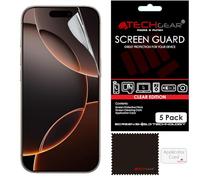 TECHGEAR Confezione da 5 pellicole protettive per iPhone 16 Pro Max - Pellicola protettiva trasparente per schermo LCD con panno di pulizia e scheda di applicazione, compatibile con iPhone 16 Pro Max
