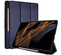 TECHGEAR Cover Compatible con Samsung Galaxy Tab S9 Ultra 14.6" 2023 (SM-X910 / SM-X916) Custodia Smart Case Tri-Fold [Compatibile con Penna] con Protezione d'angolo [Sveglia Automatica] - Blu