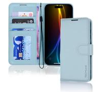 TECHGEAR Custodia a portafoglio in pelle con blocco RFID, compatibile con iPhone 17 da 6,1 pollici, custodia a libro con porta carte e contanti, cavalletto, cinturino da polso, chiusura magnetica