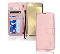 TECHGEAR Custodia a portafoglio in pelle per Galaxy S24, custodia protettiva a libro con porta carte di credito, supporto e cinturino da polso - pelle PU rosa con chiusura magnetica progettata per Sam