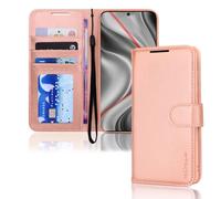 TECHGEAR Custodia a Portafoglio in Pelle per Galaxy S24 Plus, Custodia Protettiva a Flip con Porta Carte a Portafoglio, Supporto e Cinturino da Polso - Pelle PU Oro Rosa con Chiusura Magnetica Progett
