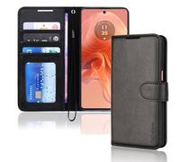 TECHGEAR Custodia a portafoglio in pelle per Moto G04 con blocco RFID, 3 porta carte, cinturino da polso e chiusura magnetica, nera