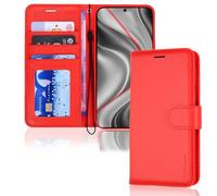 TECHGEAR Custodia a portafoglio in pelle PU per Galaxy S24 / S24 5G con chiusura magnetica, con porta carte di credito, supporto e cinturino da polso, colore: rosso