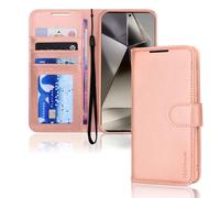 TECHGEAR Custodia a Portafoglio in Pelle Ultra per Galaxy S24, Custodia Protettiva a Flip con Porta Carte di Credito, Supporto e Cinturino da Polso - Pelle PU Oro Rosa con Chiusura Magnetica Progettat