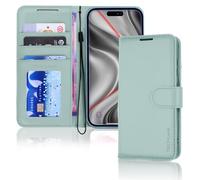 TECHGEAR - Custodia a portafoglio in similpelle con blocco RFID, porta carte e supporto, cinturino, chiusura magnetica - Verde per iPhone 17 Pro Max 17,5 cm
