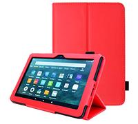 TECHGEAR Custodia in pelle Disegnato per Amazon Fire HD 8" / HD 8 Plus 2020, Cover di Alta Qualità in PU Pelle con Supporto e Cinturino a Mano e funzione Auto Svelgia [Rosso]