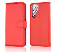 TECHGEAR Custodia in Pelle Galaxy S22 Ultra, Cover Libro Protettiva con Slot per Schede, Supporto e Cinturino da Polso - Pelle Sintetica per Samsung Galaxy S22 Ultra 5G Cover Portafoglio (Rosso)