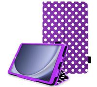TECHGEAR Custodia in pelle per Samsung Galaxy Tab A9 8,7" (SM-X110 / SM-X115) Premium PU pelle sottile Folio Stand Case Cover con cinturino da polso [Polka/Viola]