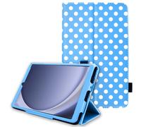 TECHGEAR Custodia in pelle per Samsung Galaxy Tab A9 8,7" (SM-X110 / SM-X115) Premium PU pelle sottile Folio Stand Case Cover con cinturino da polso [Polka/Blu]