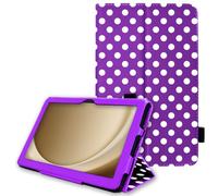 TECHGEAR Custodia in pelle per Samsung Galaxy Tab A9 Plus 11" (SM-X210 / SM-X215) Premium PU pelle sottile Folio Stand Smart Case Cover con cinturino da polso, Auto Sleep/Wake [Polka/Viola]