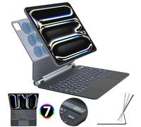 TECHGEAR Custodia per tastiera per Apple iPad Pro 13" (M4) 2024, custodia sottile magnetica flottante con supporto, trackpad multi-touch di precisione, retroilluminazione a 7 colori, custodia