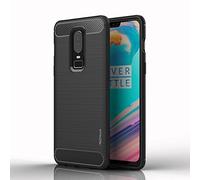 Techgear - Custodia protettiva per OnePlus 6, flessibile, antiurto, sottile, in morbido TPU, con design in fibra di carbonio