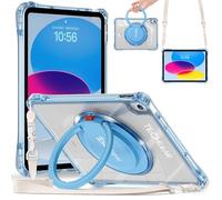 TECHGEAR ExoView - Custodia per Apple iPad 10a generazione da 11,9 pollici / iPad 10 2022, robusta e sottile, antiurto, trasparente, con supporto, anello girevole a 360°, impugnatura a mano e