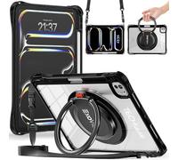 TECHGEAR ExoView - Custodia per Apple iPad Pro 11" 2024 (M4) di quinta generazione, robusta e resistente, sottile, antiurto, trasparente, con supporto, impugnatura girevole a 360 gradi, supporto da