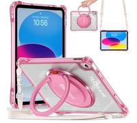 TECHGEAR ExoView - Custodia rosa per iPad 11" A16 (11a generazione 2025) e 11" (10a generazione 2022), custodia sottile antiurto trasparente, impugnatura ad anello, tracolla, bordi morbidi, divertente