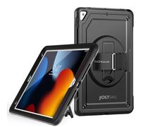 TECHGEAR JOLT-SHELL - Custodia antiurto per Apple iPad da 10,2" e 10,5", robusta, sottile, antiurto, con supporto girevole a 360° e cinghia da polso, colore nero
