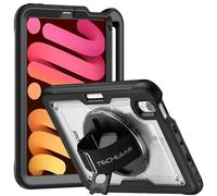 TECHGEAR JOLT-SHELL - Custodia per Apple iPad Mini 7/Mini 6 da 8,3" [7a/6a generazione], resistente, sottile, antiurto, con supporto girevole a 360° e cinturino da polso, trasparente