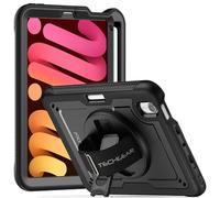 TECHGEAR JOLT-SHELL - Custodia per Apple iPad Mini 7/Mini 6 da 8,3" [7a/6a generazione], resistente, sottile, antiurto, con supporto girevole a 360° e cinturino da polso, colore: nero