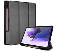 TECHGEAR Smart Cover Compatible con Samsung Galaxy Tab S7 FE 12.4" 2021 (SM-T730 / SM/T736) - Custodia Protettiva in PU Pelle con protezione d'angolo [Ligero] - Grigio