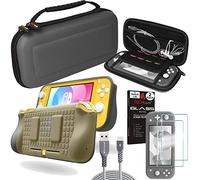 TECHGEAR Switch Lite Accessori - Custodie e Protezione dello Schermo per Nintendo Switch Lite, 1x Cover Resistente da Viaggio e 1x Custodia Portatile, 2X Vetro Temperato e Cavo USB 2m [Grigio]