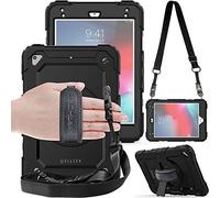 TECHGEAR Utility Custodia Compatibile con Apple iPad Mini 5 2019 / iPad Mini 4 Custodia Antiurto Resistente Supporto Integrato Girevole a 360 Gradi, Cinturino a Mano e Tracolla attaccabile - Nero
