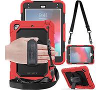 TECHGEAR UTILITY Custodia Compatibile con Apple iPad Mini 5 2019 / iPad Mini 4 Custodia Antiurto Resistente supporto integrato girevole a 360 gradi, cinturino a mano e tracolla attaccabile - Rosso