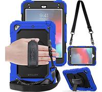 TECHGEAR UTILITY Custodia Compatibile con Apple iPad Mini 5 2019 / iPad Mini 4 Custodia Antiurto Resistente supporto integrato girevole a 360 gradi, cinturino a mano e tracolla attaccabile - Blu