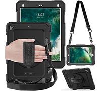 TECHGEAR UTILITY Custodia Compatibile con iPad 9.7" 2018/2017 Custodia Antiurto Resistente supporto integrato girevole a 360 gradi, cinturino a mano e tracolla attaccabile - Nero