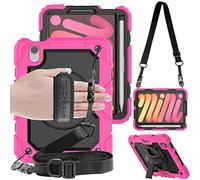 TECHGEAR Utility Custodia Compatibile con iPad Mini 6 2021 Custodia Antiurto Resistente Supporto Integrato Girevole a 360 Gradi, Cinturino a Mano e Tracolla attaccabile - Rosa