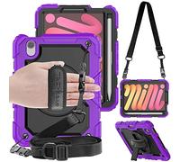 TECHGEAR Utility Custodia Compatibile con iPad Mini 6 2021 Custodia Antiurto Resistente Supporto Integrato Girevole a 360 Gradi, Cinturino a Mano e Tracolla attaccabile - Viola