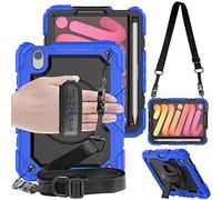 TECHGEAR UTILITY Custodia Compatibile con iPad Mini 6 2021 Custodia Antiurto Resistente supporto integrato girevole a 360 gradi, cinturino a mano e tracolla attaccabile - Blu