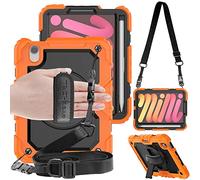 TECHGEAR Utility Custodia Compatibile con iPad Mini 6 2021 Custodia Antiurto Resistente Supporto Integrato Girevole a 360 Gradi, Cinturino a Mano e Tracolla attaccabile - Arancione