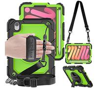 TECHGEAR Utility Custodia Compatibile con iPad Mini 6 2021 Custodia Antiurto Resistente Supporto Integrato Girevole a 360 Gradi, Cinturino a Mano e Tracolla attaccabile - Verde