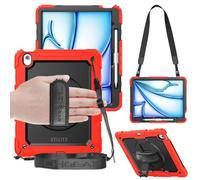 TECHGEAR UTILITY - Custodia per Apple iPad Air 13" M3/M2 (2025/2024), resistente, antiurto, con supporto girevole a 360°, cinghia da polso e tracolla, colore: rosso