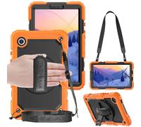TECHGEAR UTILITY - Custodia per Samsung Galaxy Tab A9 da 8,7" (SM-X110 / SM-X115), resistente, antiurto, con supporto girevole a 360°, cinturino da polso e tracolla, arancione