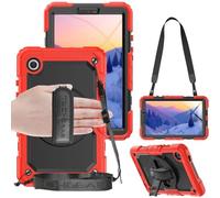 TECHGEAR UTILITY - Custodia per Samsung Galaxy Tab A9 da 8,7" (SM-X110 / SM-X115), resistente, antiurto, con supporto girevole a 360°, cinghia da polso e tracolla, colore: rosso