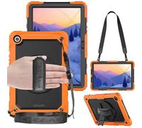 TECHGEAR UTILITY - Custodia per Samsung Galaxy Tab A9 Plus da 11" (SM-X210/SM-X215), resistente, antiurto, con supporto girevole a 360°, cinturino da polso e tracolla, colore: arancione