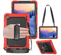 TECHGEAR UTILITY - Custodia per Samsung Galaxy Tab A9 Plus da 11" (SM-X210/SM-X215), resistente, antiurto, con supporto girevole a 360°, cinturino da polso e tracolla, colore: rosso
