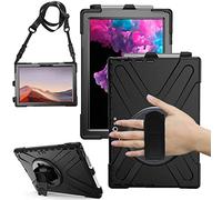 TECHGEAR X-Case per Microsoft Surface Pro 7/7 Plus 6 5 4 12.3", resistente e resistente, resistente agli urti, con supporto girevole a 360, cinturino da polso e tracolla, Nero