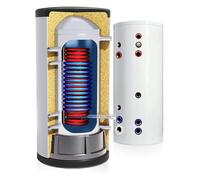 TECHGLOBE - Serbatoi acqua calda - 2 scambiatori di calore (0,6 + 1,6 m²) - acciaio inox - Efficienza energetica - con isolamento da 50 mm - Accumulatore di acqua calda (150 L)