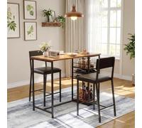 Techigher Set di tavolo da bar, tavoli da pranzo con 2 sedie imbottite, set da 3 pezzi di tavolo da cucina con ripiani a 2 ripiani e 2 portabottiglie per vino, per piccoli spazi, appartamenti, cucina