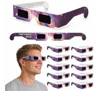 TECHIRA Occhiali Eclipse Solar omologati ISO 12312-2 CE, confezione da 12 per eclipse solare 2026, protezione degli occhi sicura, visione eclipse totale 12 agosto Spagna, adulti e bambini (viola)