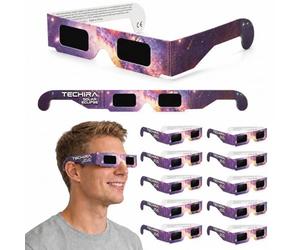 TECHIRA Occhiali Eclipse Solar omologati ISO 12312-2 CE, confezione da 12 per eclipse solare 2026, protezione degli occhi sicura, visione eclipse totale 12 agosto Spagna, adulti e bambini (viola)