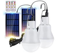 TechKen 2 lampadine solari per esterni con sensore di luce e telecomando, lampade solari da appendere, lampadine solari da campeggio, luci a LED